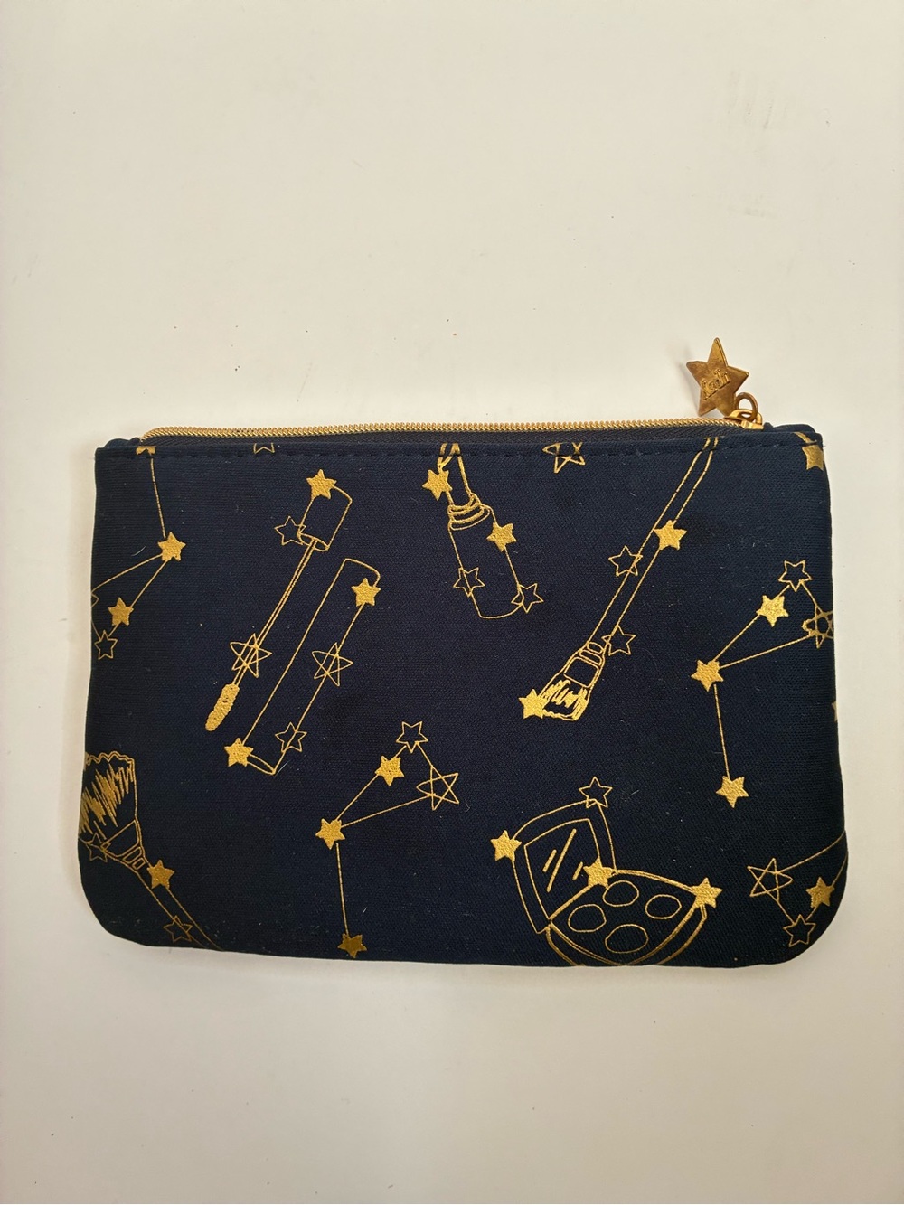 Navy Cosmetic Pouch with Metallic Gold Star Design